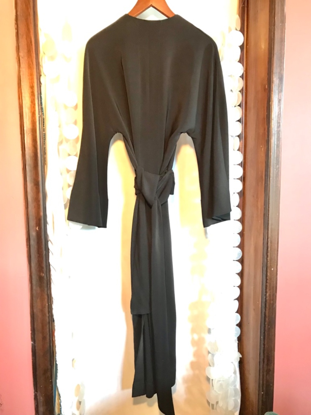 Zara Ribbon Midi Dress Deep V-Neck A-Line Long Sleeve - Picture 13 of 14